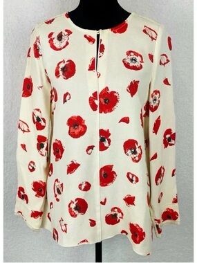 Proenza Schouler Cream Blouse with Red Floral Print